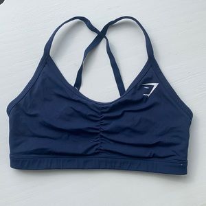 Worn once, navy blue gym shark sports bra